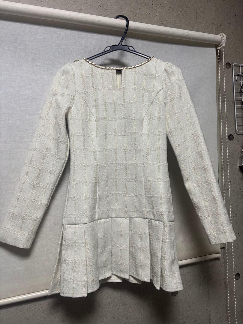 【mmeeme】ツイードチェックプリーツワンピース