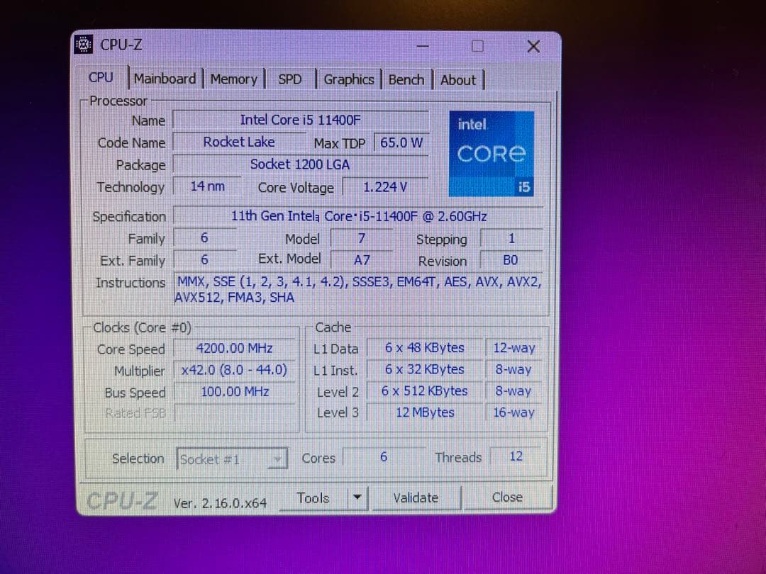 動作確認済み　Intel Core i5-11400f LGA 1200