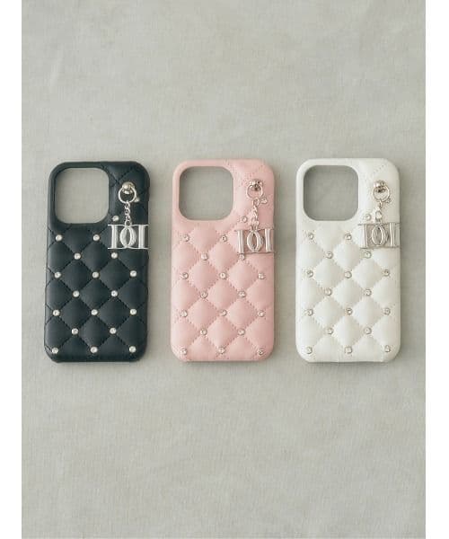 Darich キルティングビジューDDチャームiPhoneケース　14Pro　黒