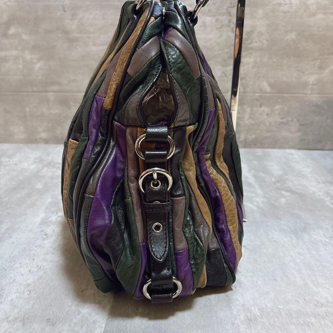 希少美品 miu miu パッチワーク ハンドバッグ Y2k マルチカラー 羊革