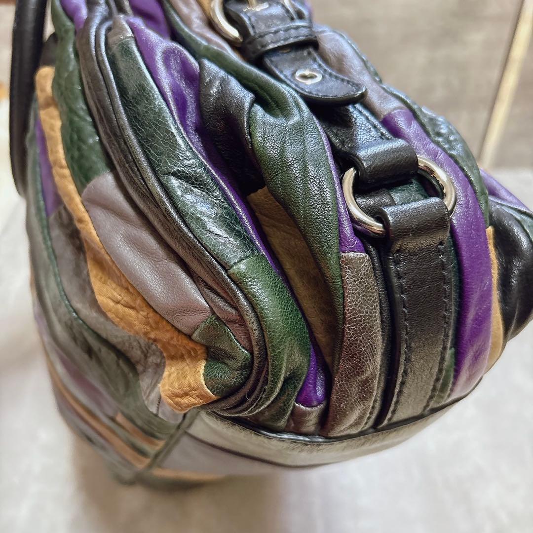 希少美品 miu miu パッチワーク ハンドバッグ Y2k マルチカラー 羊革