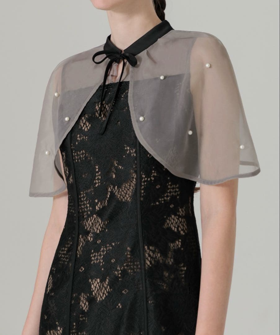 leja ケープ風ボレロ付きオーガンジーボレロキャミワンピース　黒
