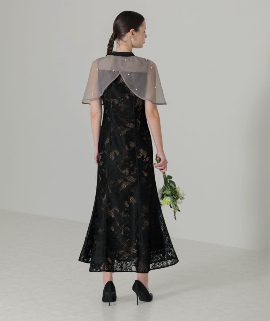 leja ケープ風ボレロ付きオーガンジーボレロキャミワンピース　黒