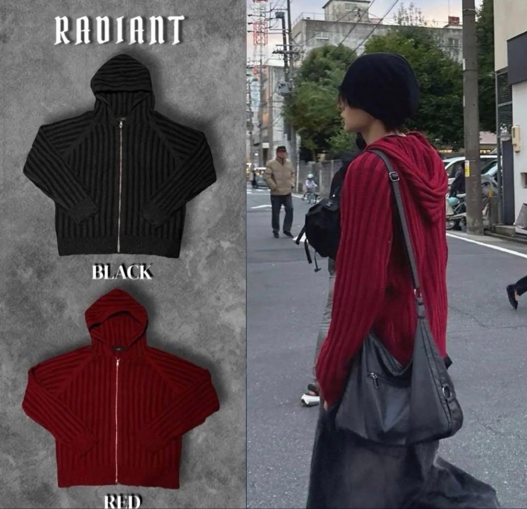 【即完】RADIANT ribknit zip damage hoodie