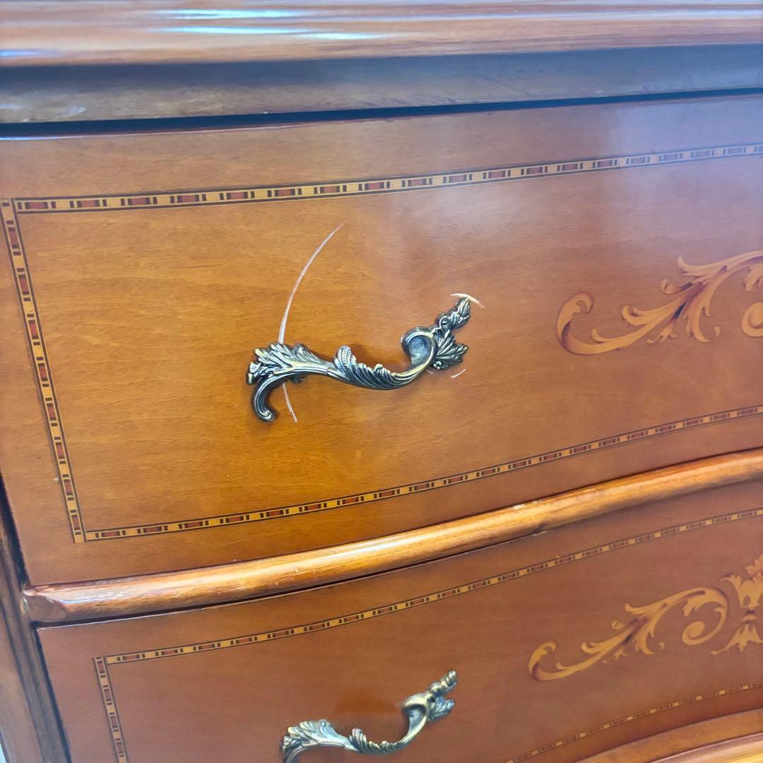 イタリア製 2段チェスト 象嵌 花柄 猫脚 ワイドチェスト クラシック 欧風