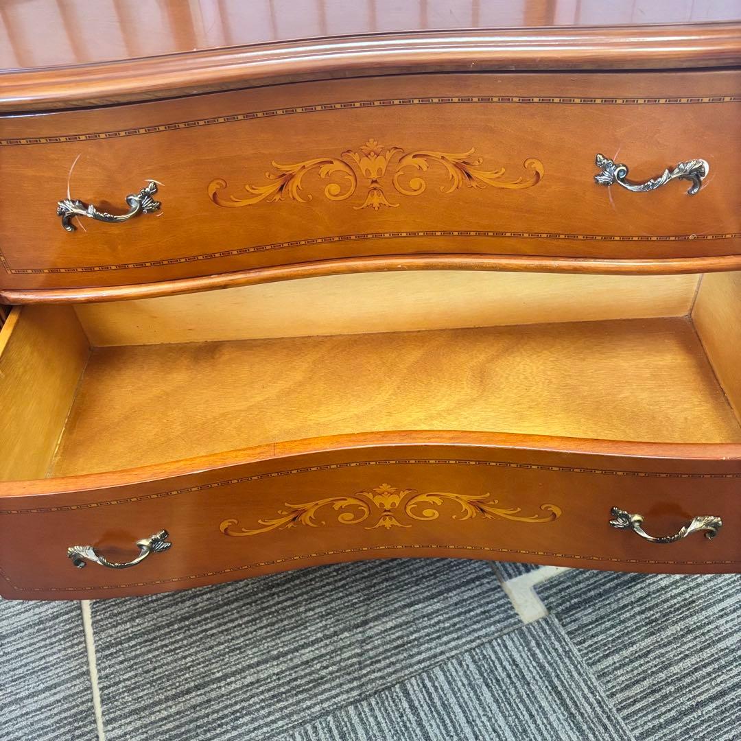 イタリア製 2段チェスト 象嵌 花柄 猫脚 ワイドチェスト クラシック 欧風