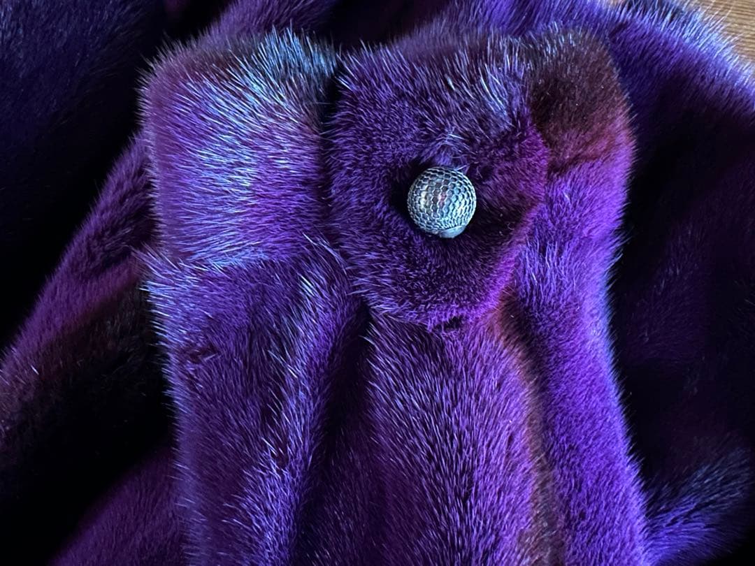 ミンク　毛皮　フード付き　ショート丈　パープル　紫