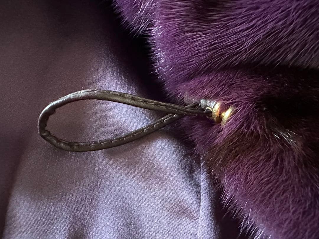 ミンク　毛皮　フード付き　ショート丈　パープル　紫