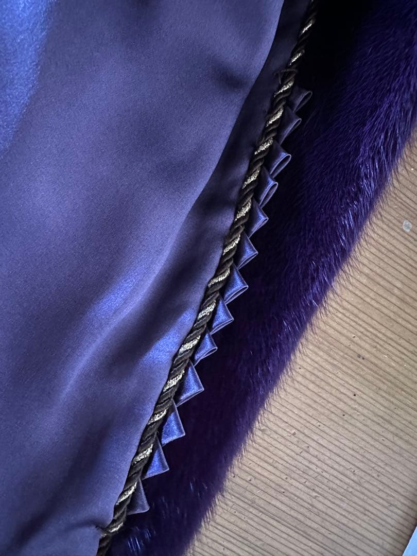 ミンク　毛皮　フード付き　ショート丈　パープル　紫