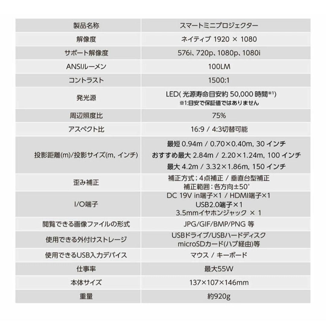 TOKAIZ スマートミニプロジェクター 1080p