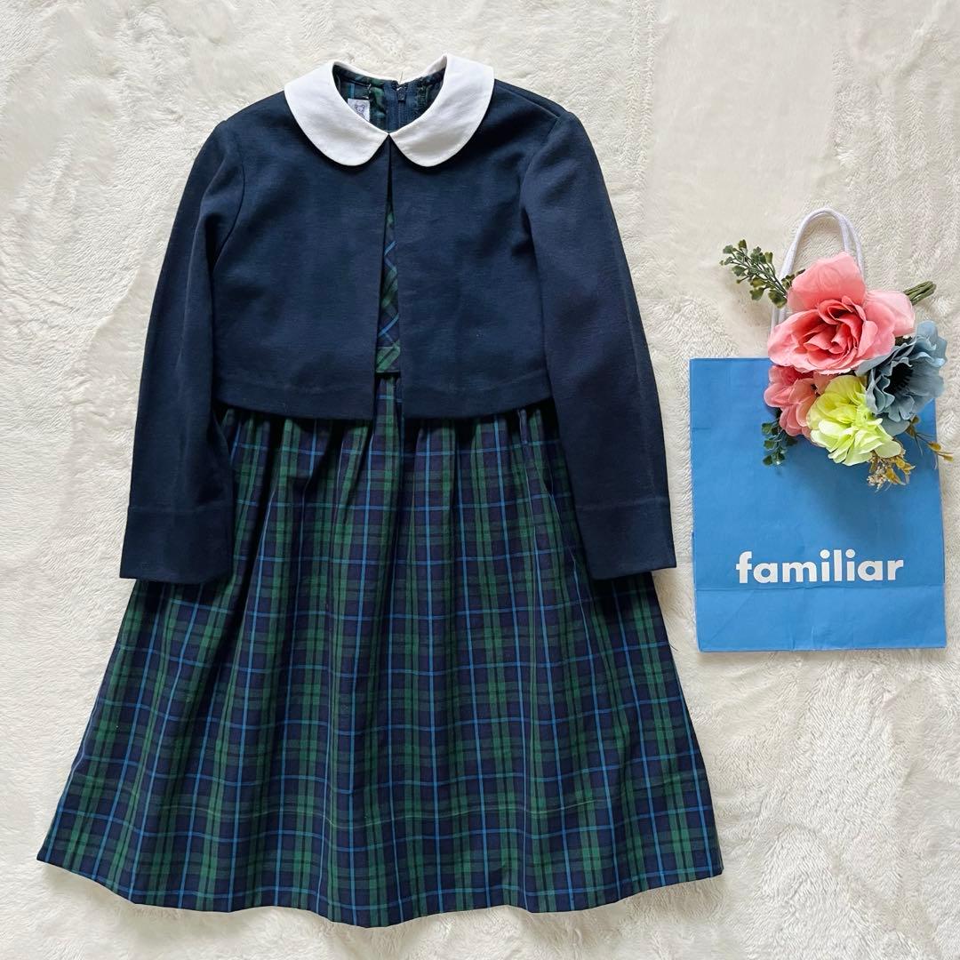 美品✨ファミリア　フォーマルアンサンブル　115 白襟ワンピース　ベア刺繍　くま