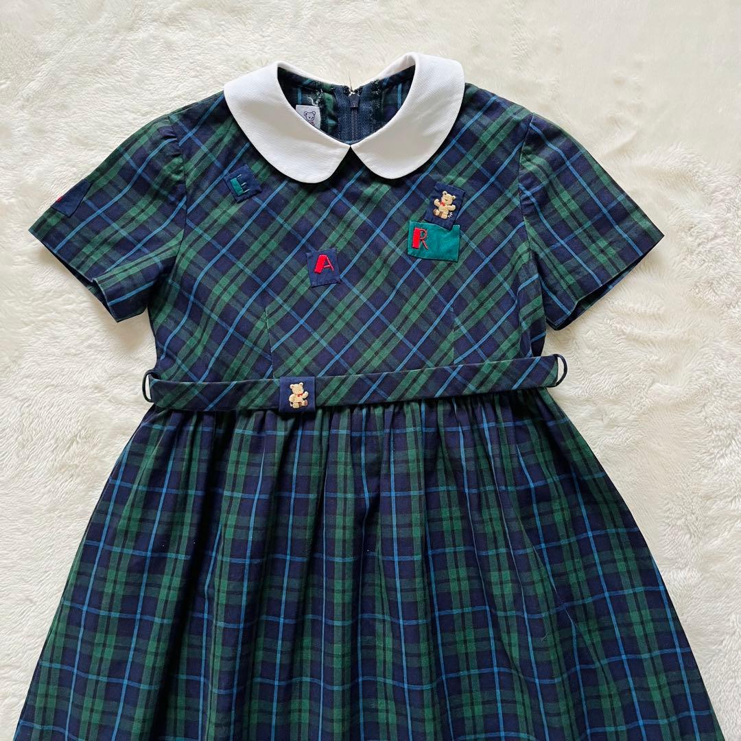 美品✨ファミリア　フォーマルアンサンブル　115 白襟ワンピース　ベア刺繍　くま