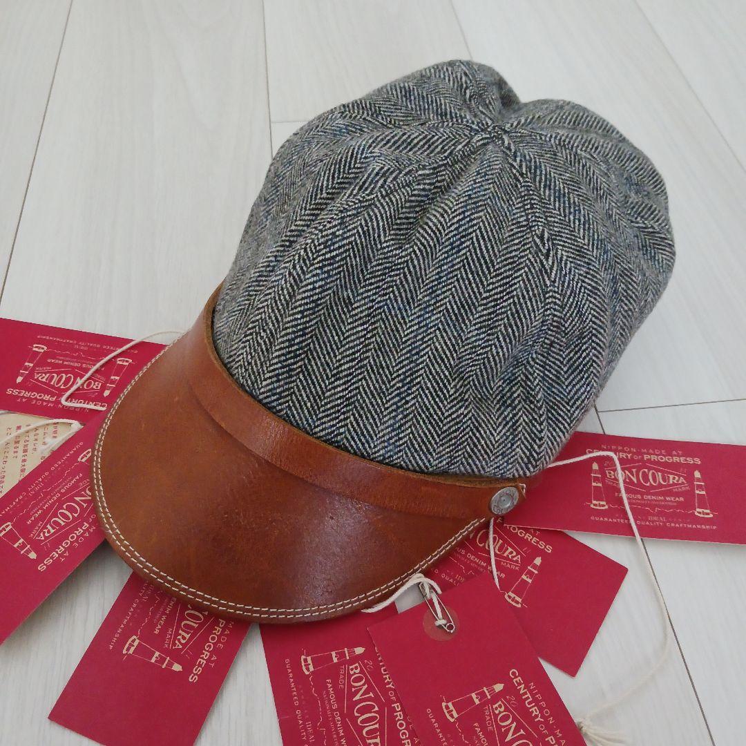 BONCOURA 帽子 キャップ フリーサイズ 本革　ヘリンボーン