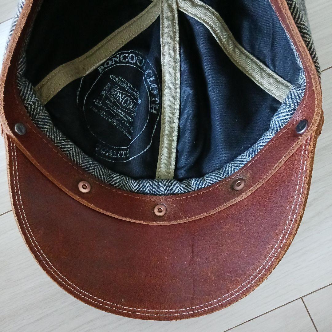 BONCOURA 帽子 キャップ フリーサイズ 本革　ヘリンボーン