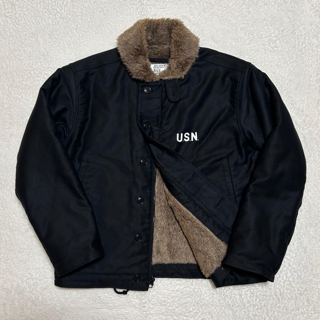 日本製 HOUSTON N-1 デッキジャケット IDEAL ジップ 黒 38