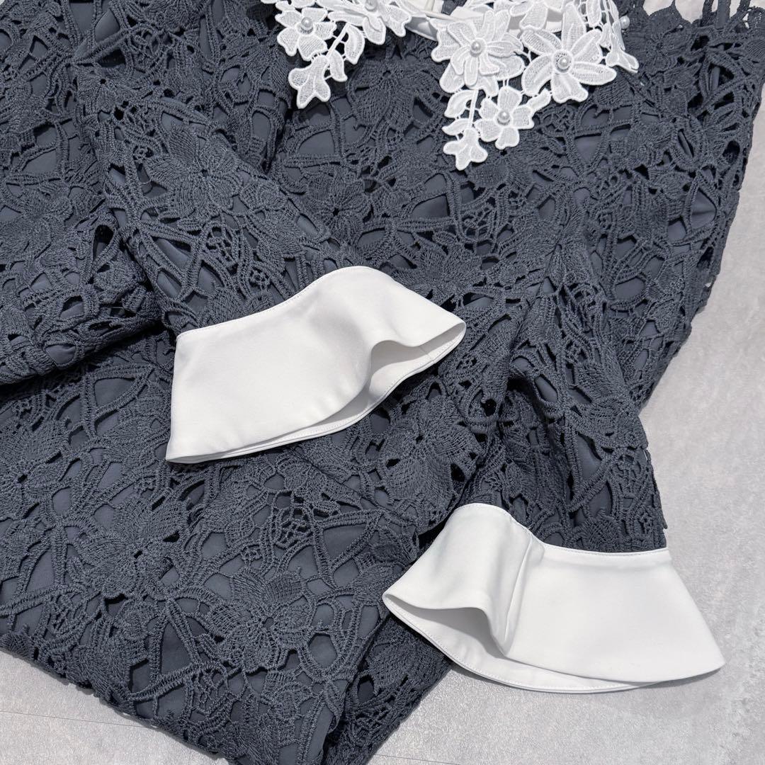 leja 花柄レースカラースパンコールAラインワンピースドレス　ドレス