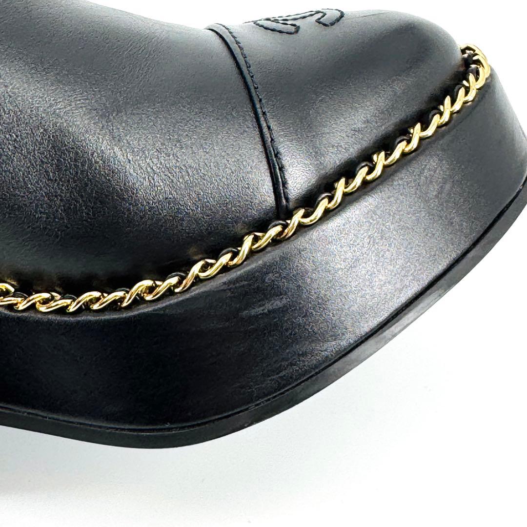 CHANEL シャネル 新品同様 ラムスキン チェーン サイドゴアブーツ 37