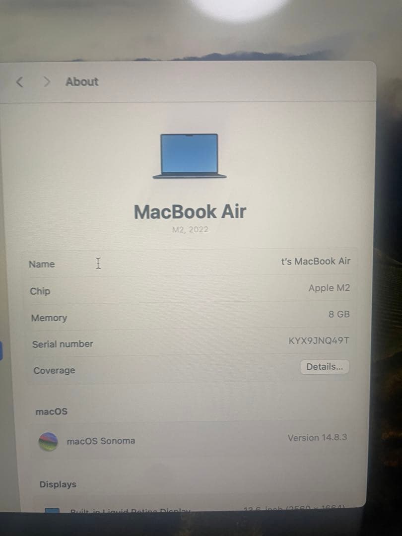 macbook air M2 13インチ 8GB ミッドナイト バッテリー100