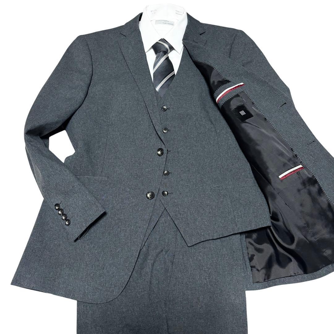 美品 2XL スーツセレクト 3ピース スーツ セットアップ グレー 2ボタン