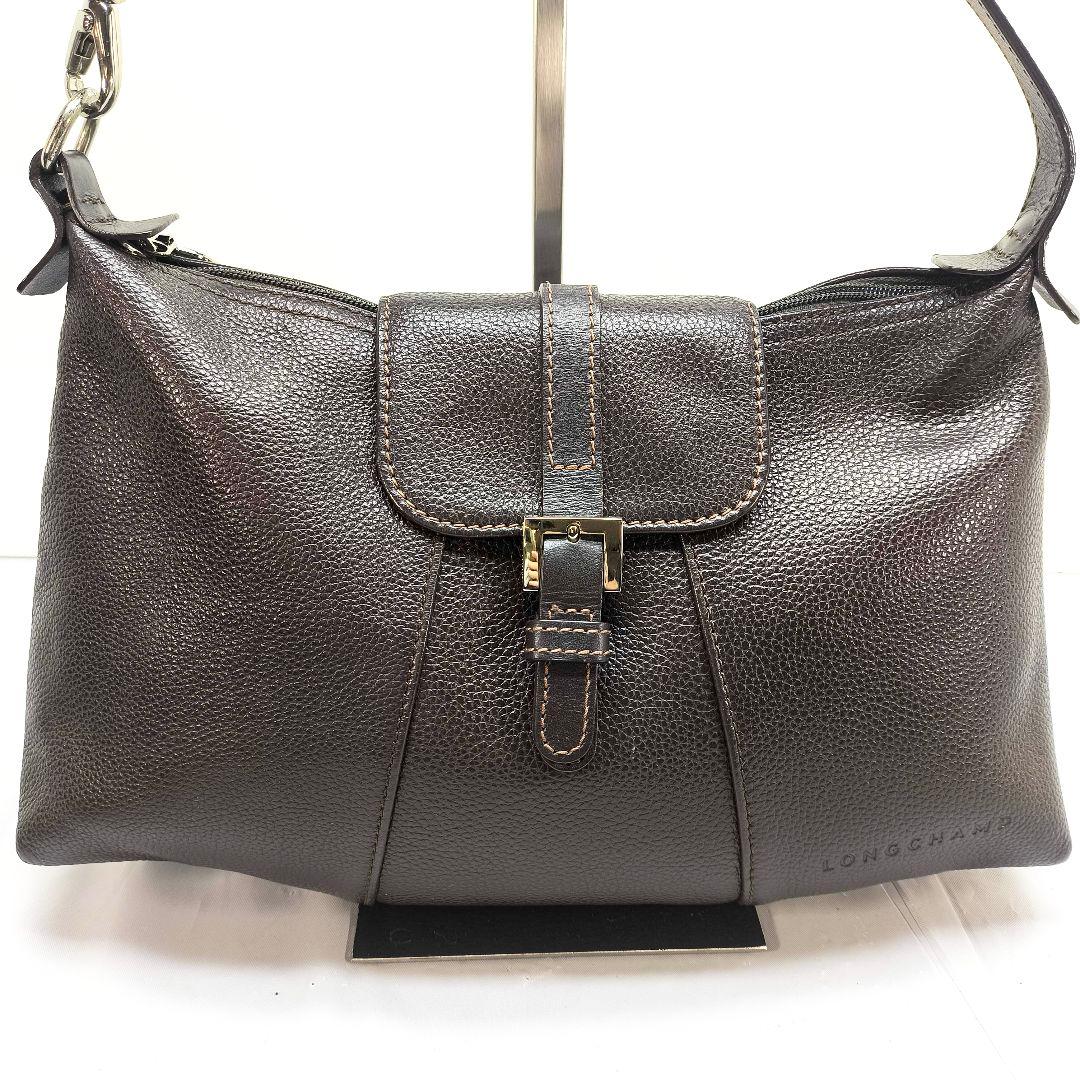 美品 ロンシャン シボ革 ショルダーバッグ LONGCHAMP