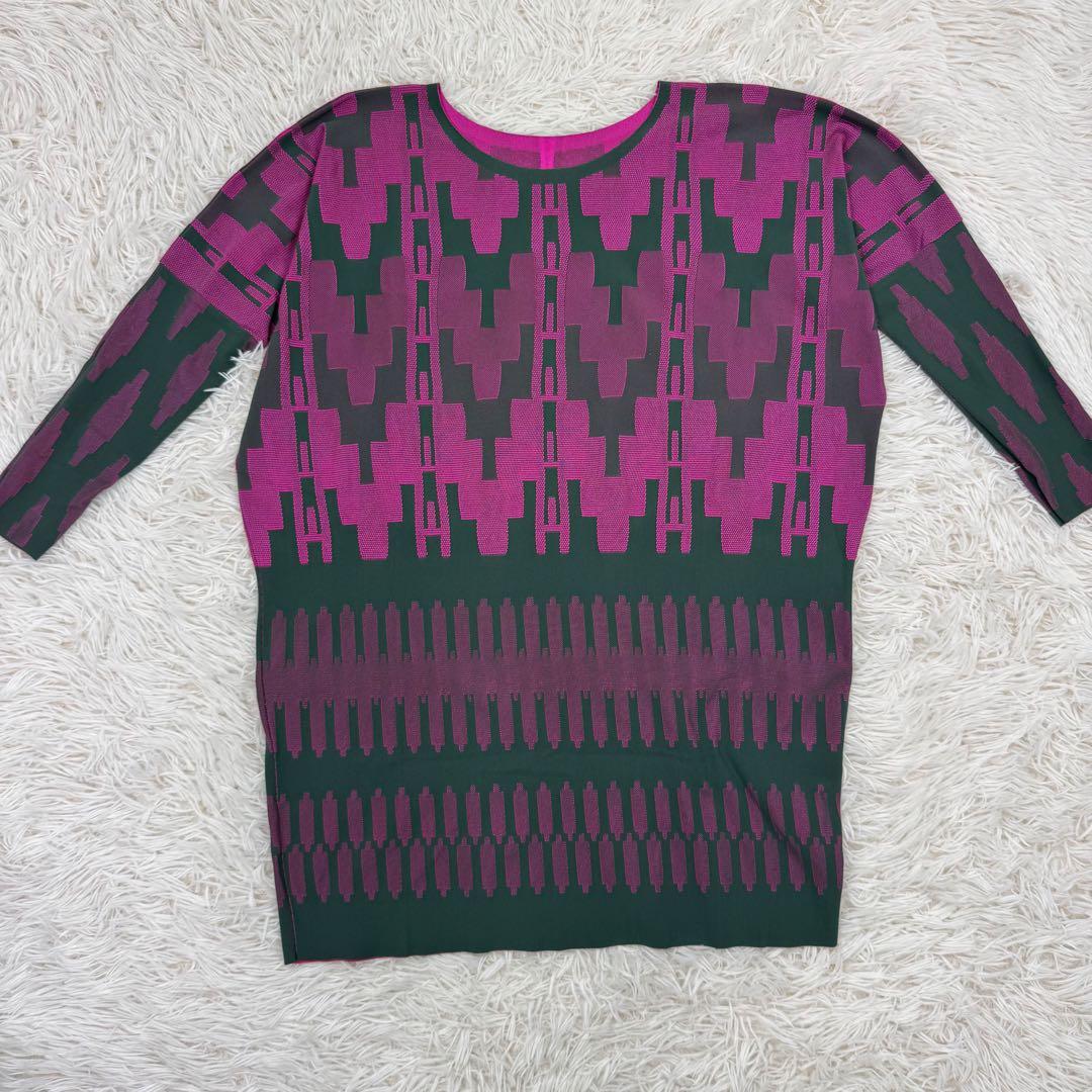 【人気】pleats please 長袖カットソー　ワンピース　総柄　サイズ3