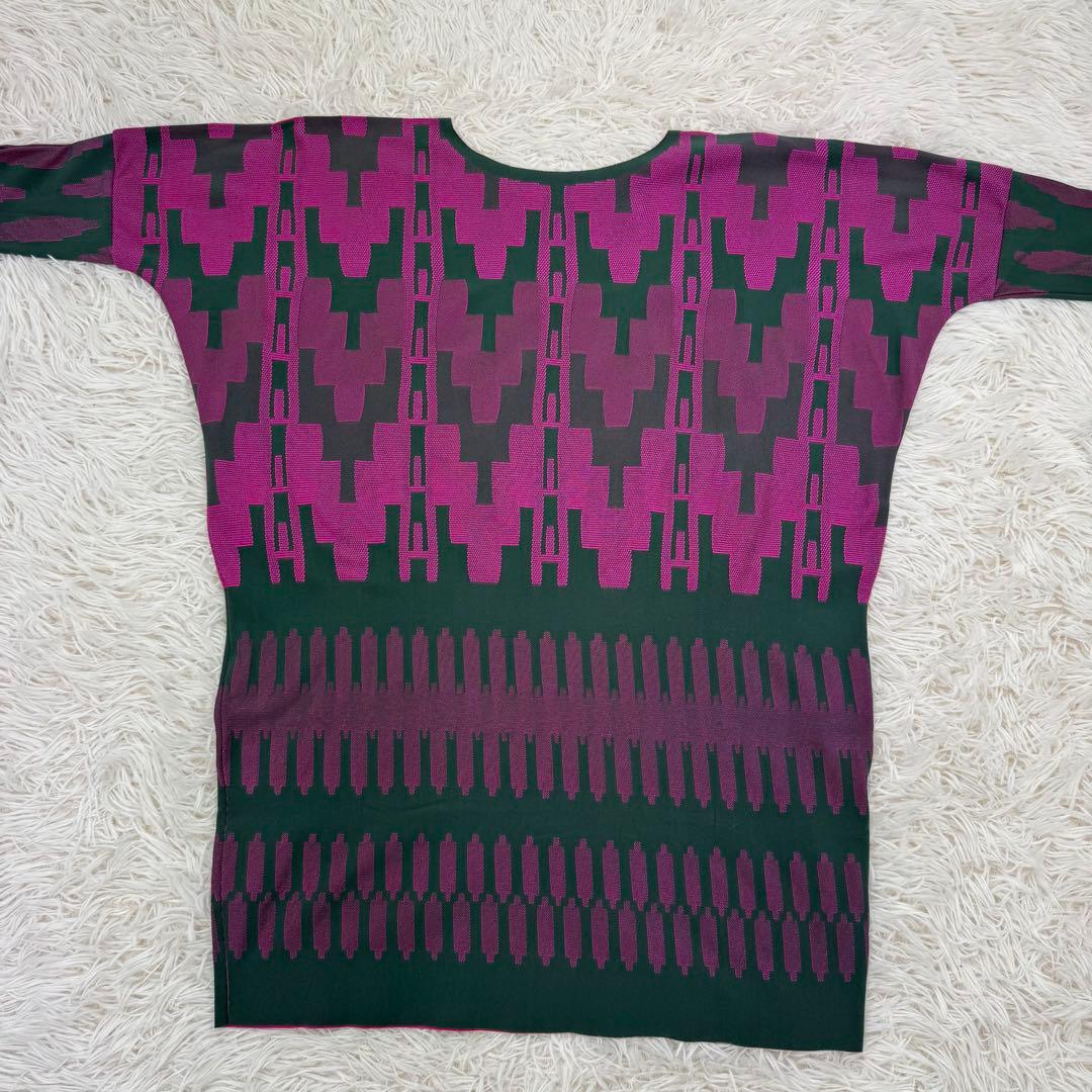 【人気】pleats please 長袖カットソー　ワンピース　総柄　サイズ3