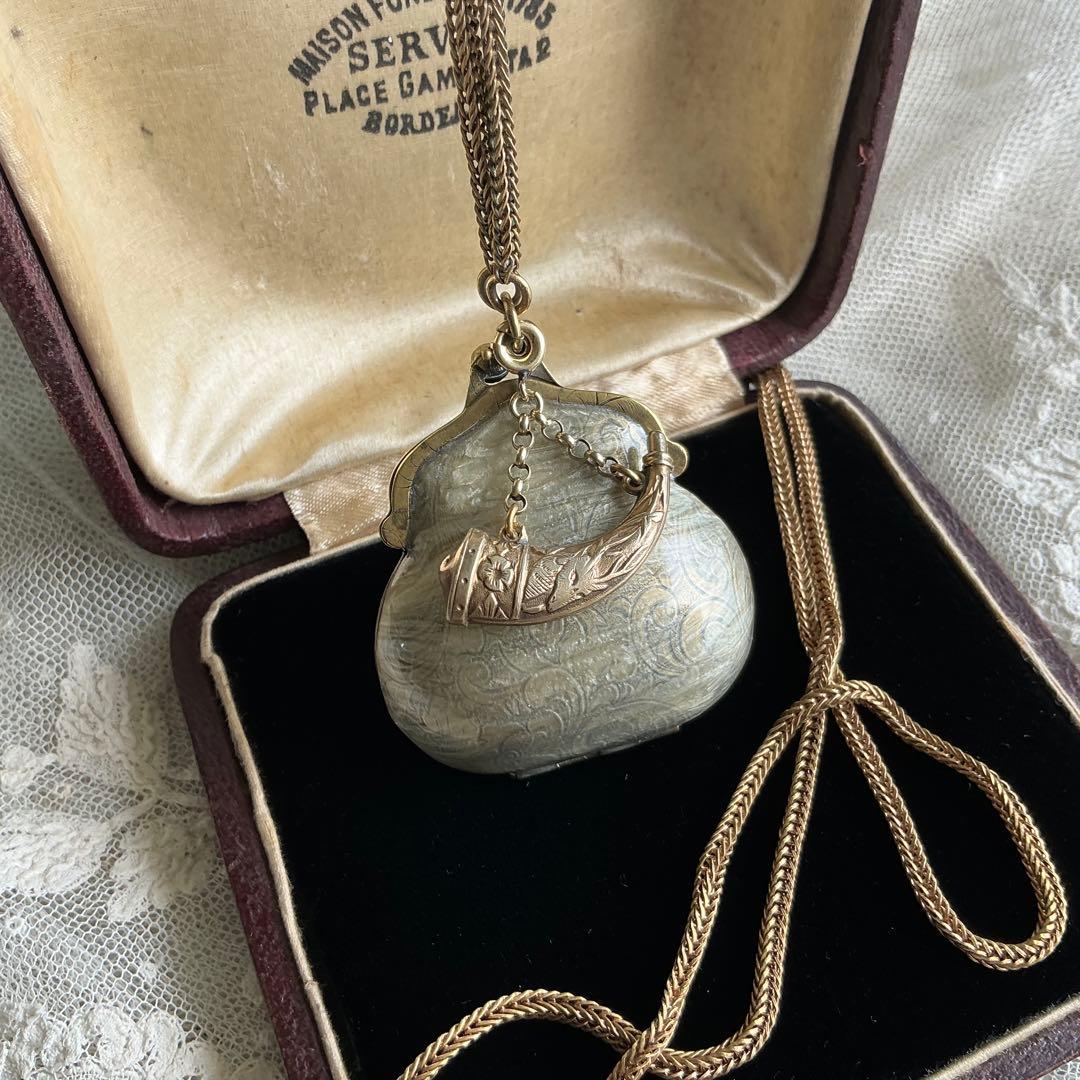 ♡レア♡　フランスアンティーク　ペンダント　ミニチュア　小さなパース　ピルケース
