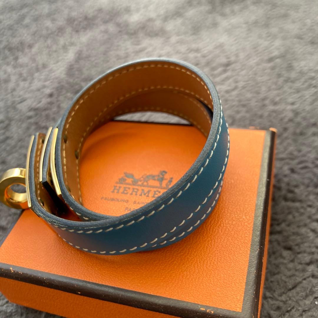 HERMES エルメス　ケリー　ブレスレット　ブルー× ゴールド