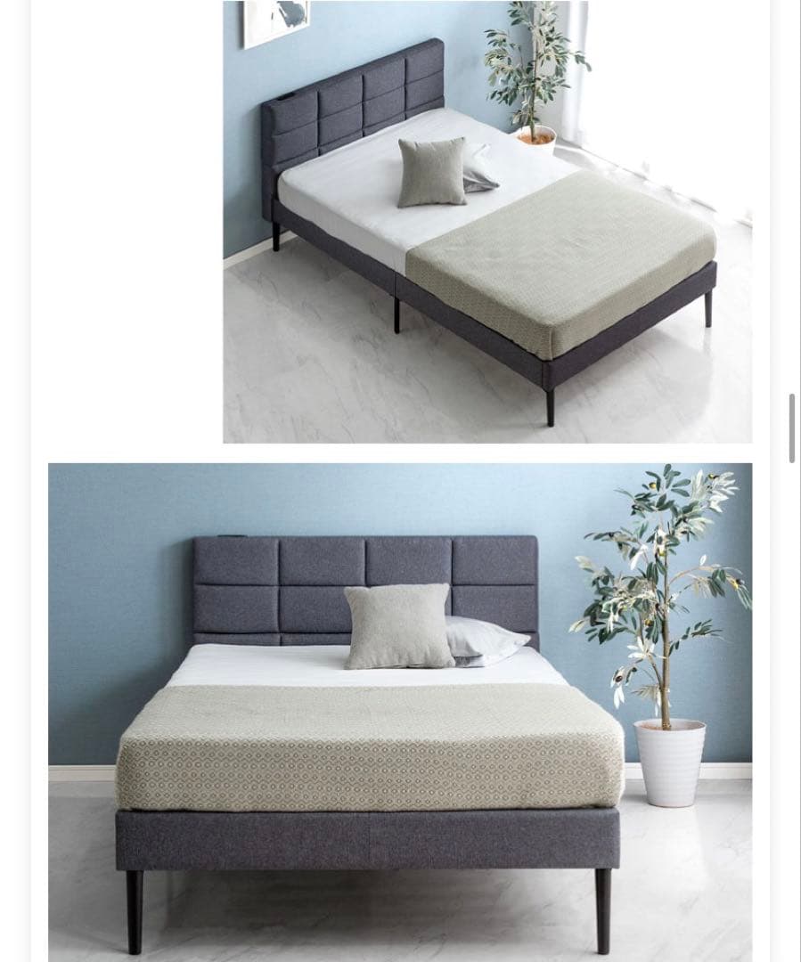 ダブルベッド ファブリックベッド コンセント付