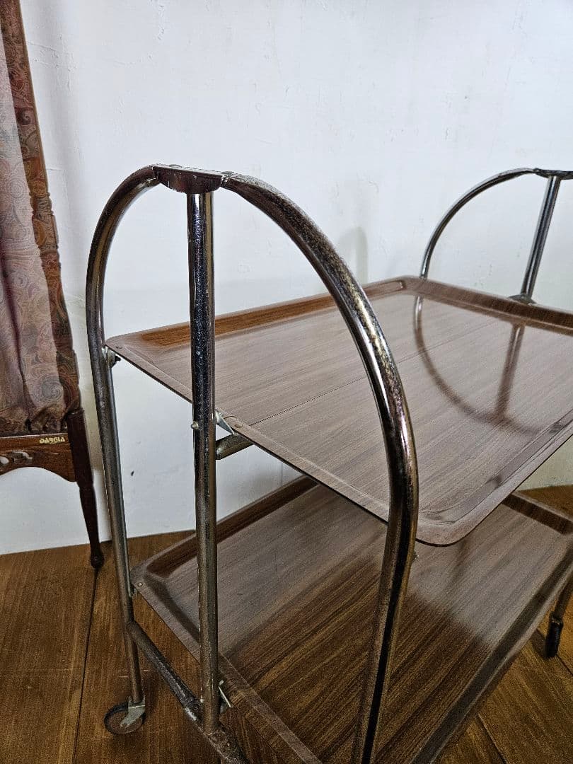 ドイツヴィンテージ フォールディング トロリーワゴン キャスター 折り畳み 棚