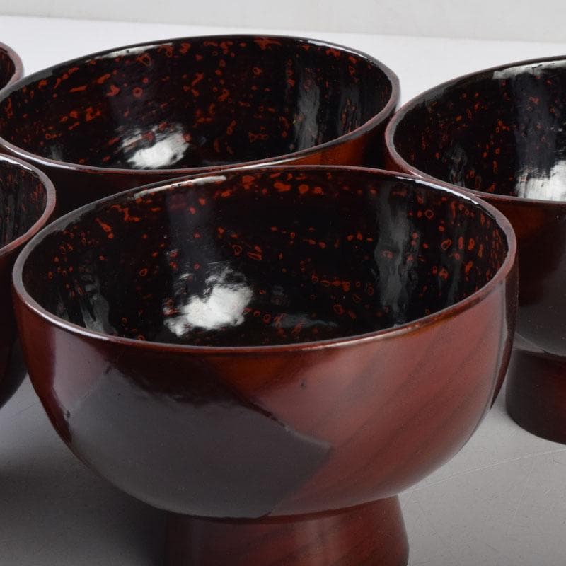 和食器　関谷二男作　漆塗　高台汁椀　五客　共箱　C　8494