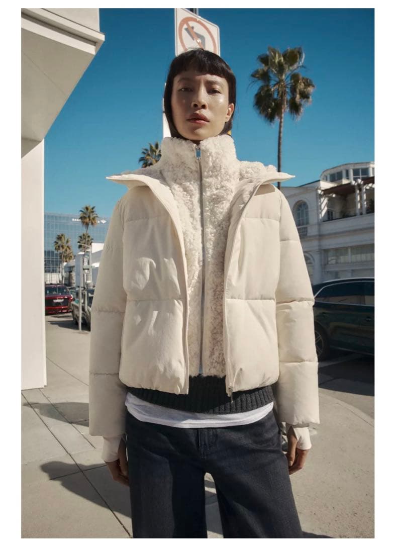 ZARA フェイクシープスキンフード付き撥水ウィンドブレーカー　XL 着画有り