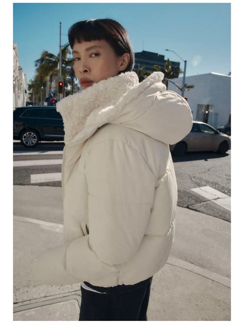 ZARA フェイクシープスキンフード付き撥水ウィンドブレーカー　XL 着画有り