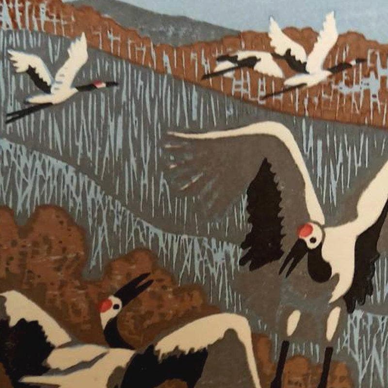 OnOFF！☆ 大本靖 ☆「 丹頂づる」木版画　八ツサイズ　未使用！