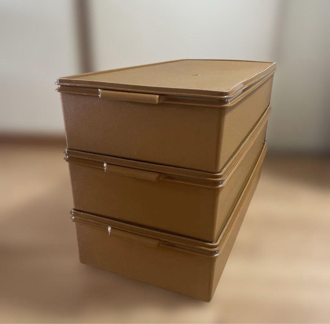 ★タッパーウェア❗️ロングスーパーケース.セピアカラー.38 Lおまとめ3個セット