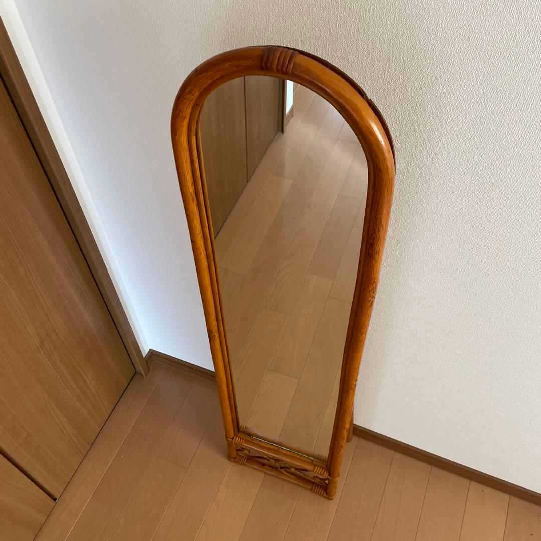 アンティーク　ラタン　姿見