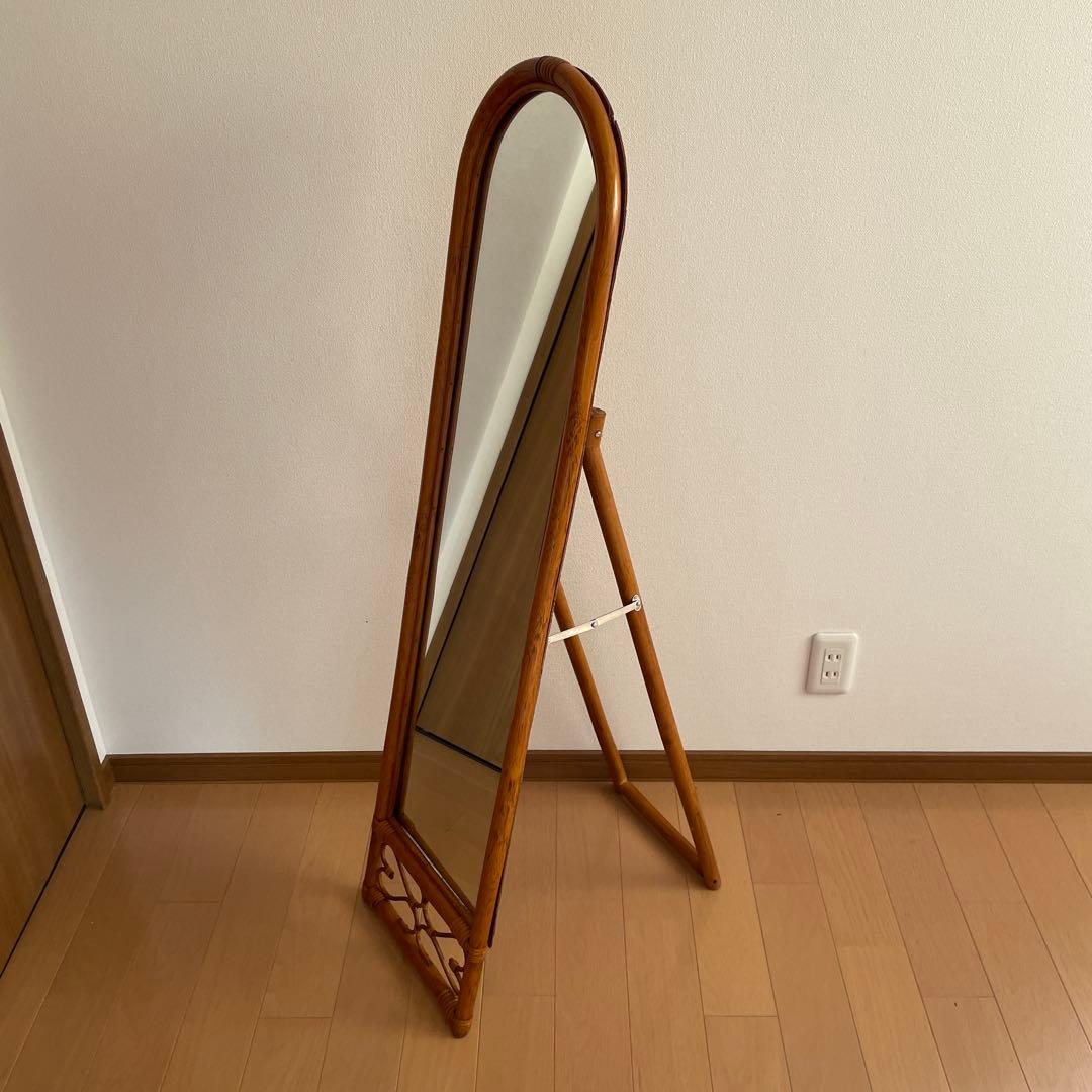 アンティーク　ラタン　姿見
