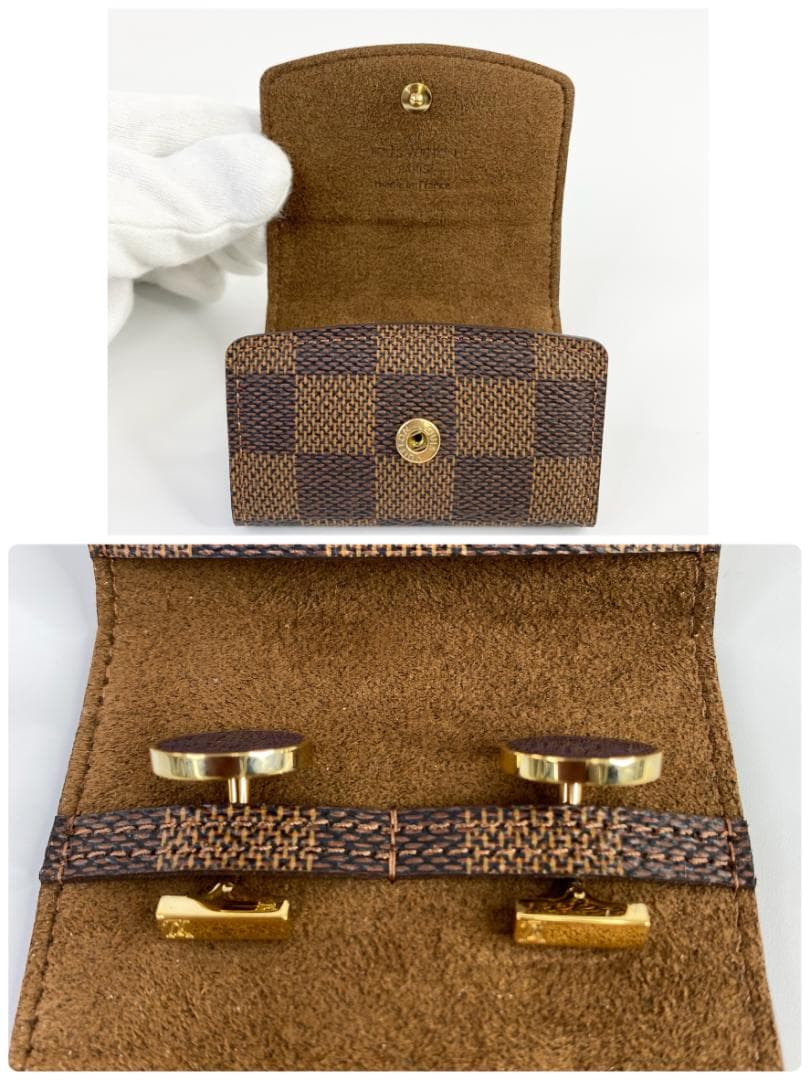 ルイヴィトン カフス ブトン ドゥ マンシェット フルール 青 ダミエ ケース付