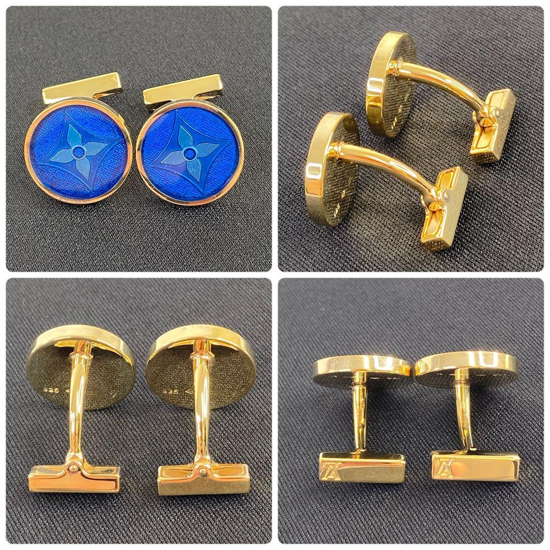 ルイヴィトン カフス ブトン ドゥ マンシェット フルール 青 ダミエ ケース付