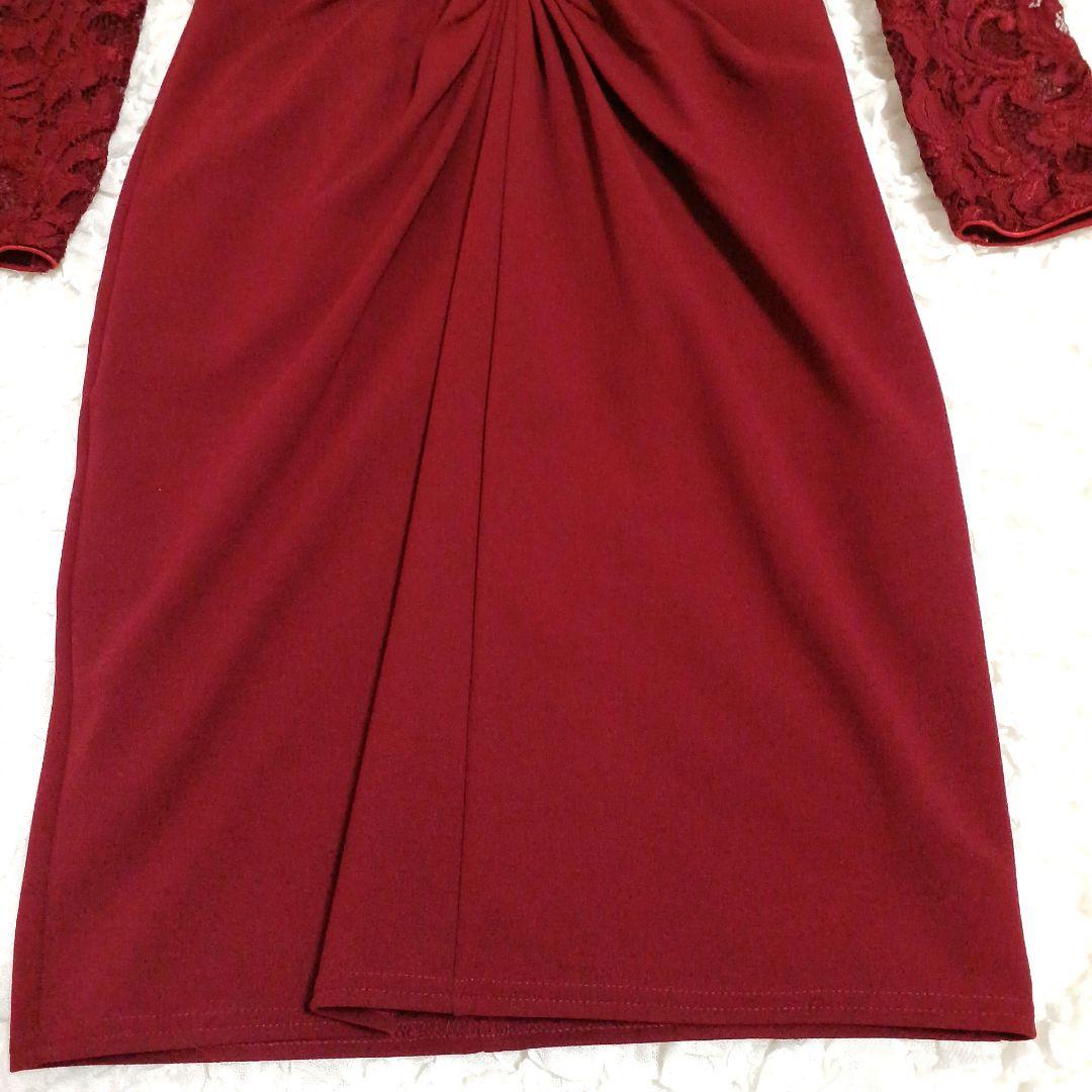 新品✨タダシショージ　ワンピース　深紅　ワイン　レース　ストレッチ　XS