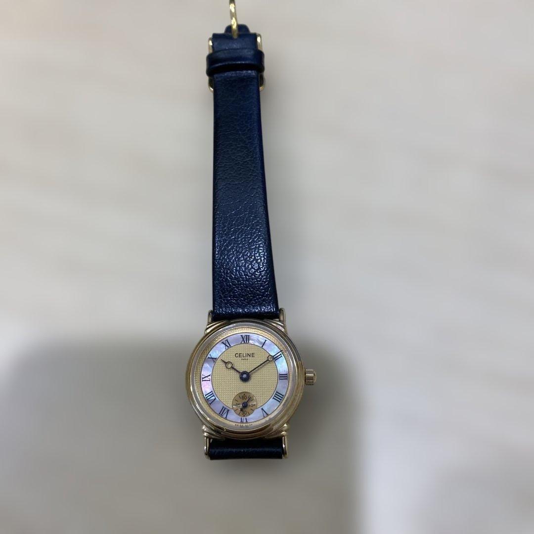 CELINE ネイビー レザー アナログ時計