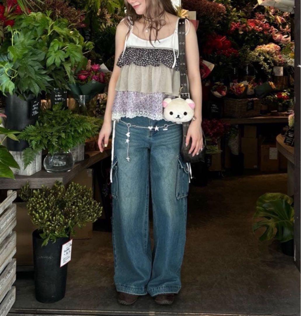 TINA:JOJUN フリルラップレイヤードショートパンツ カーキ