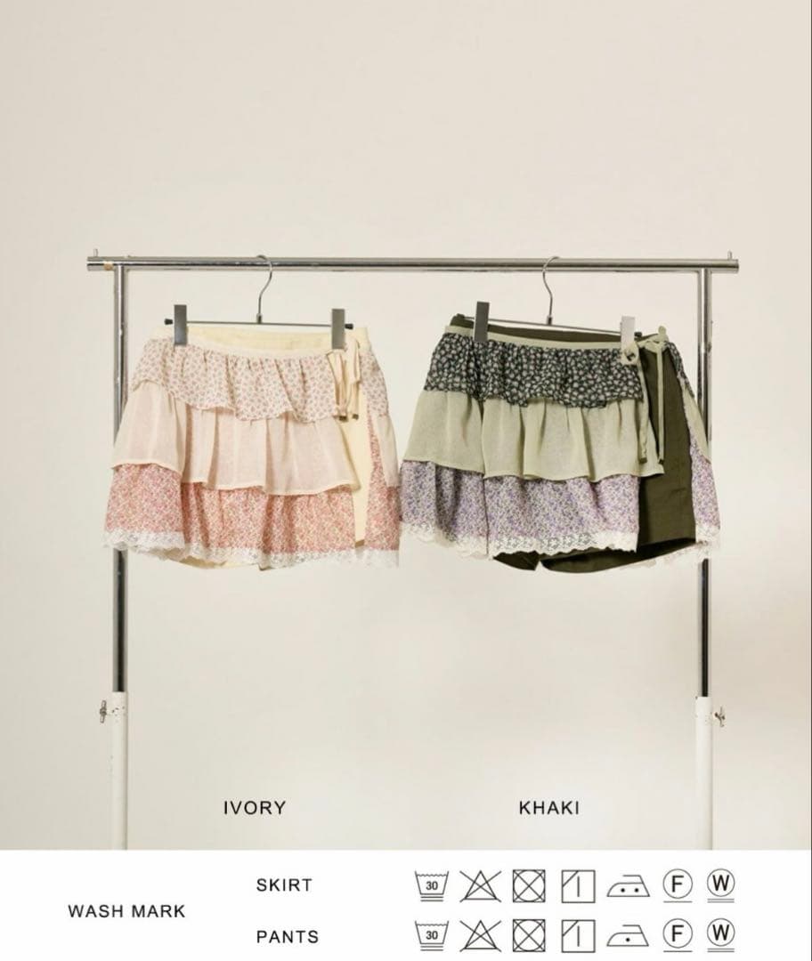 TINA:JOJUN フリルラップレイヤードショートパンツ カーキ