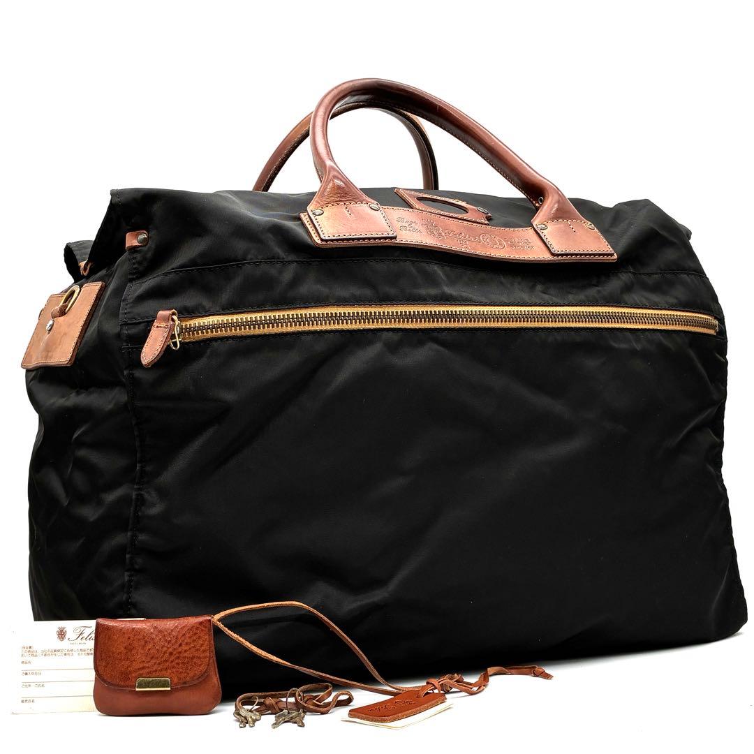 美品 フェリージ ボストンバッグ 南京錠 鍵付 P3 ロゴ 大容量 メンズ 黒