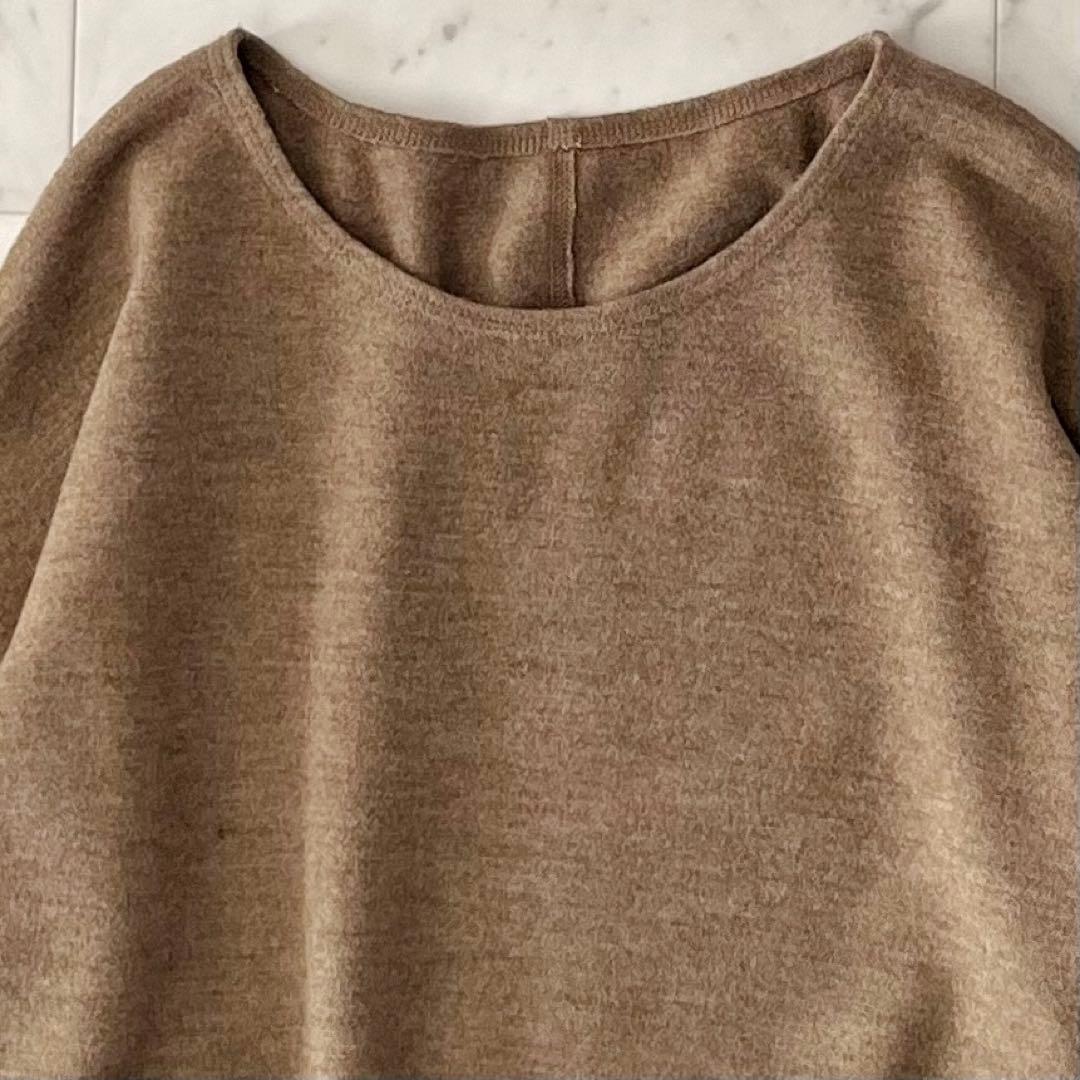 美品＊ババグーリ ウールチュニックワンピースM ベージュブラウン系 クルーネック