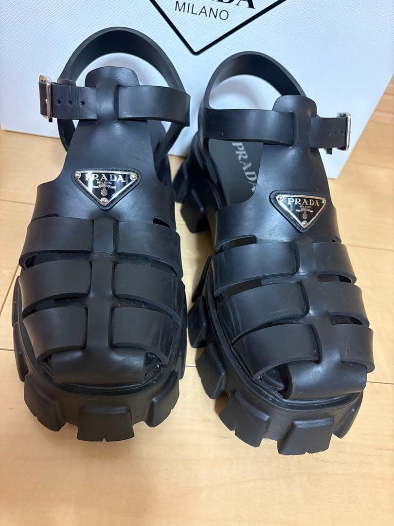 【PRADA】モノリス ブラック メンズサンダル ラバーサンダル 約27センチ