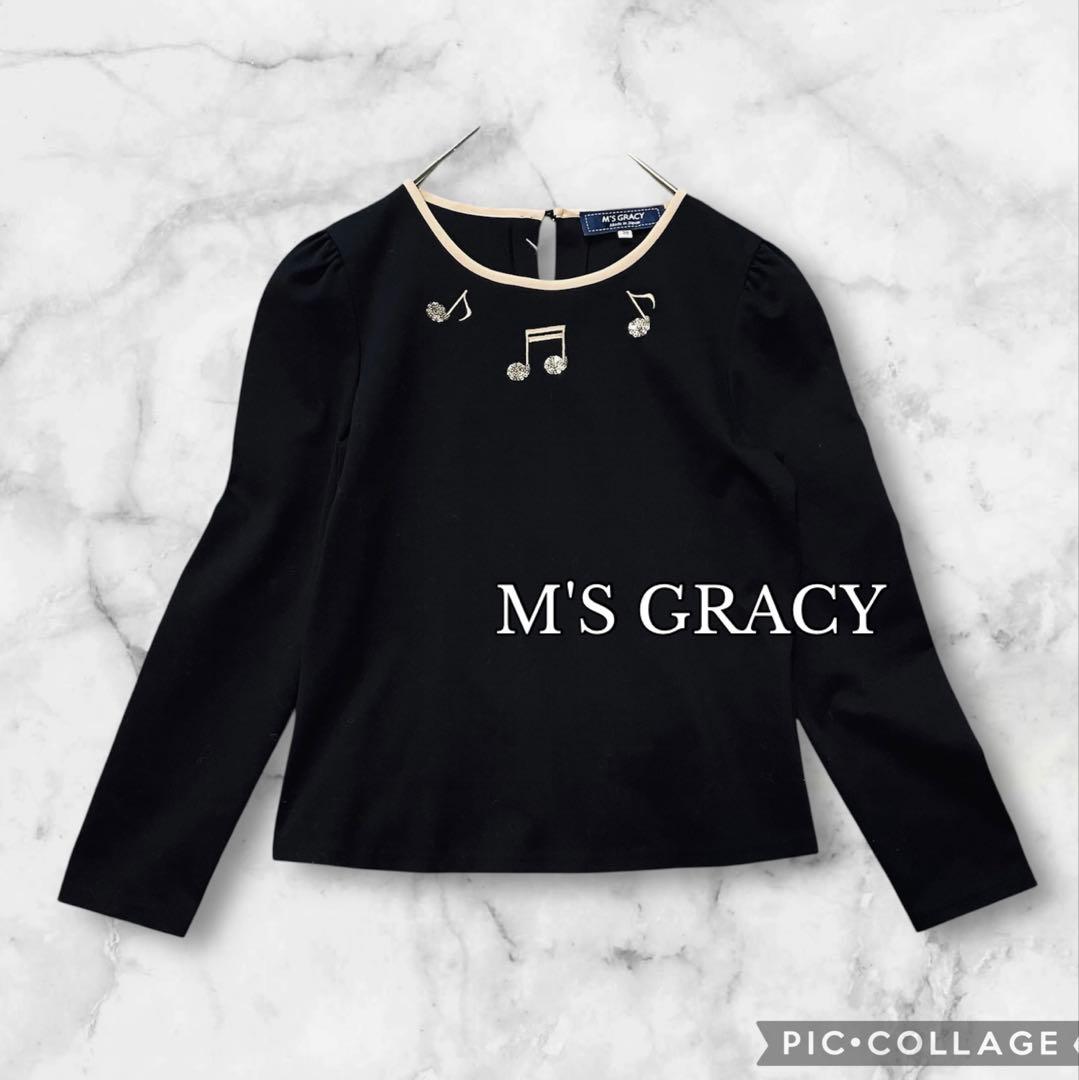 M'S GRACY エムズグレーシー　ビジュースパンコール音符　カットソー　黒
