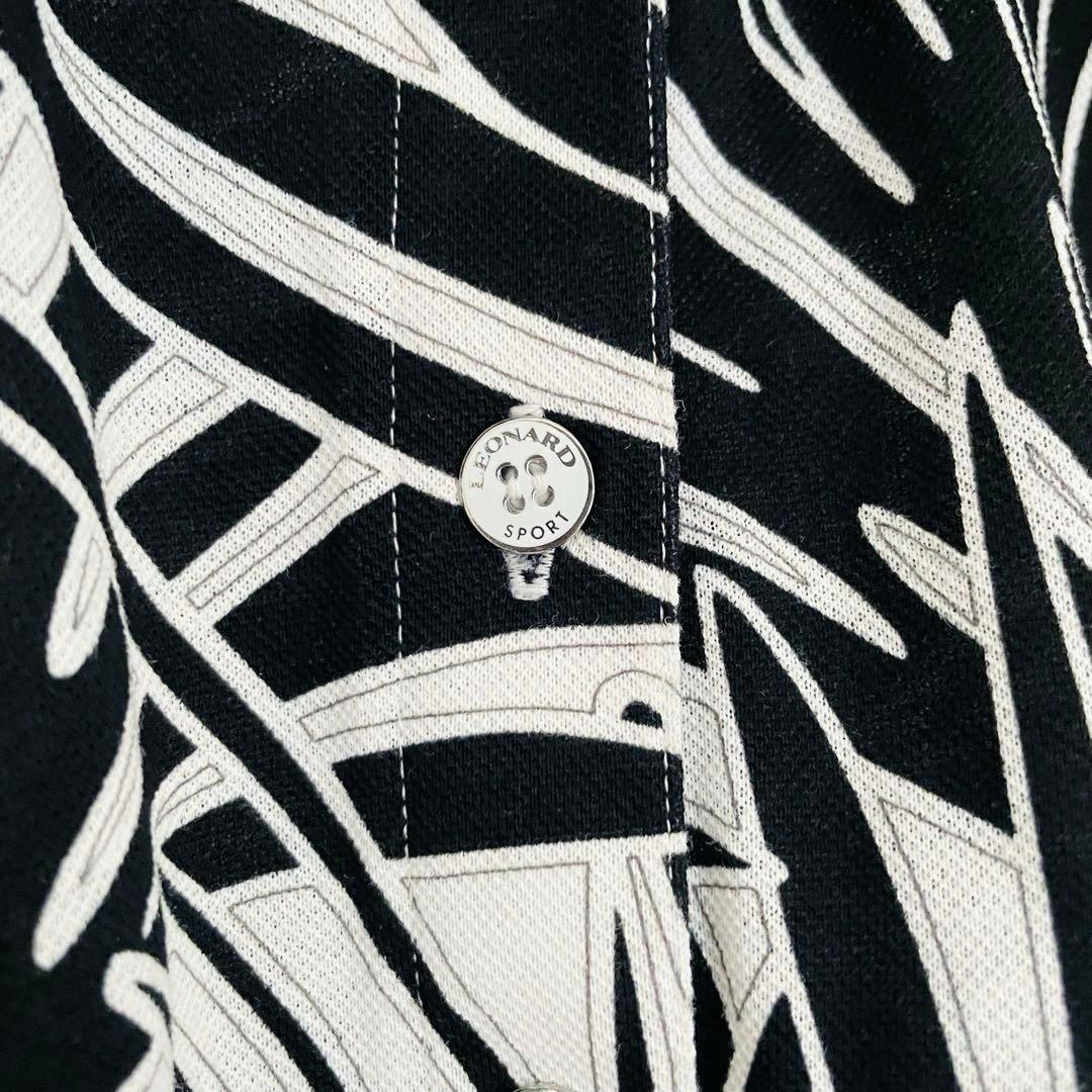 ✨近年 未使用級✨レオナール モノトーンボタニカルポロシャツ トリム ロゴ XL