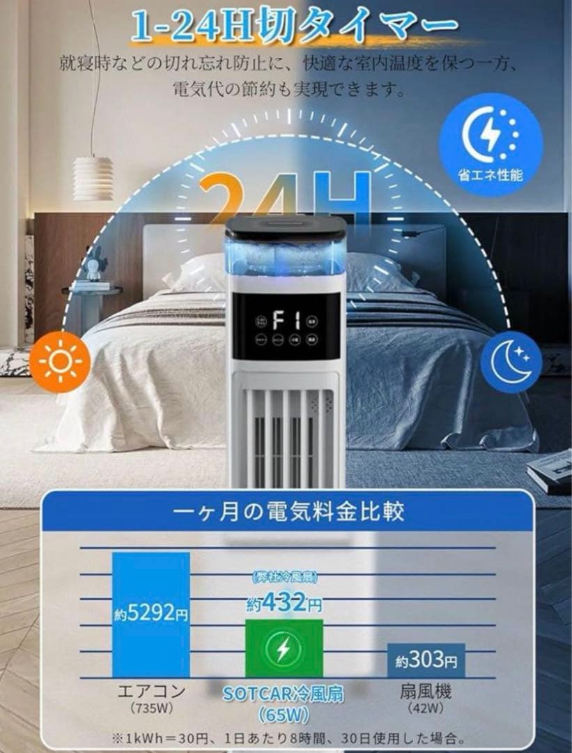 新品4L大容量★スリムタワー型 冷風機 冷風扇 扇風機 加湿機能 省エネ 首振り