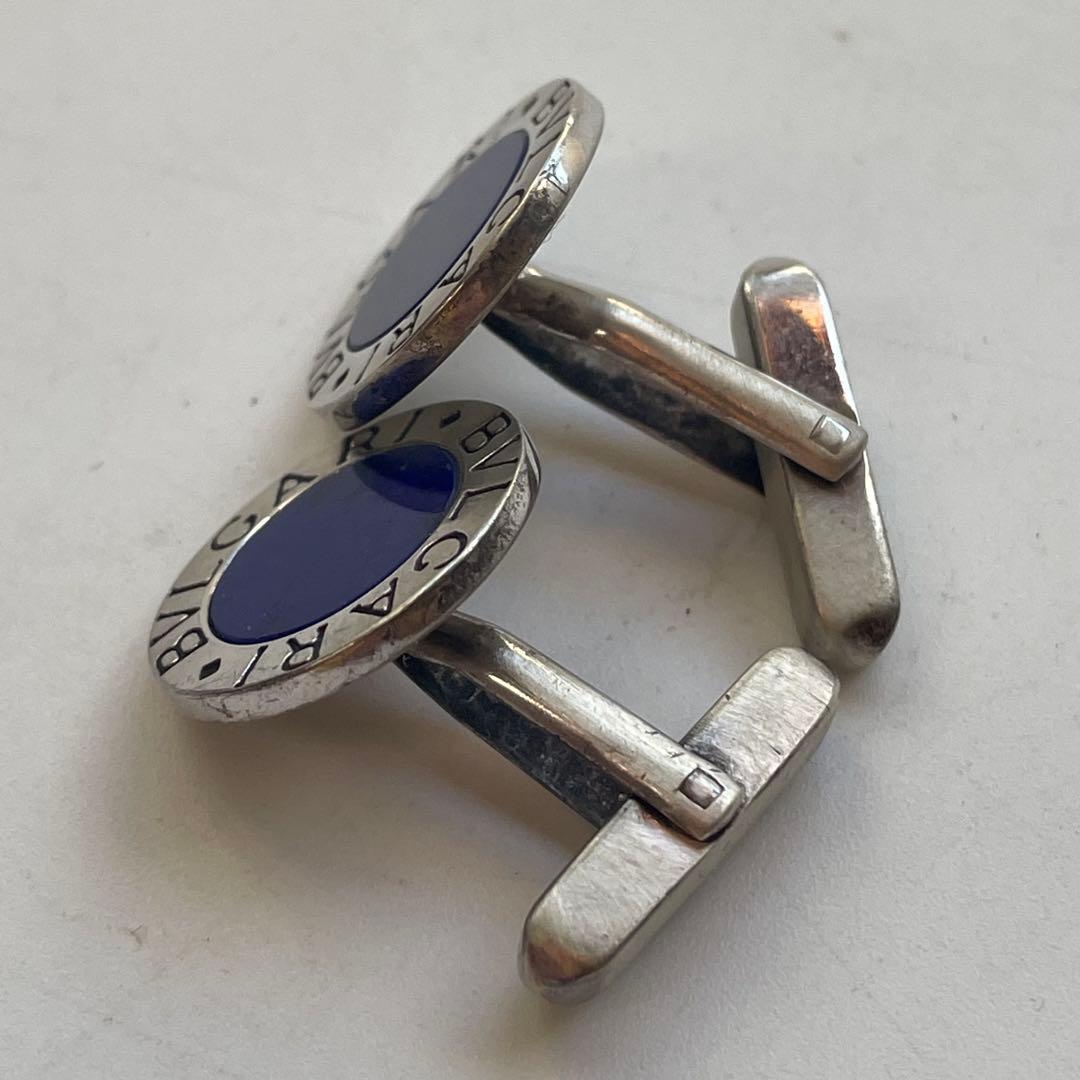 BVLGARI ブルガリ カフスリンクス シルバー925 ラピスカラー ロゴ刻印